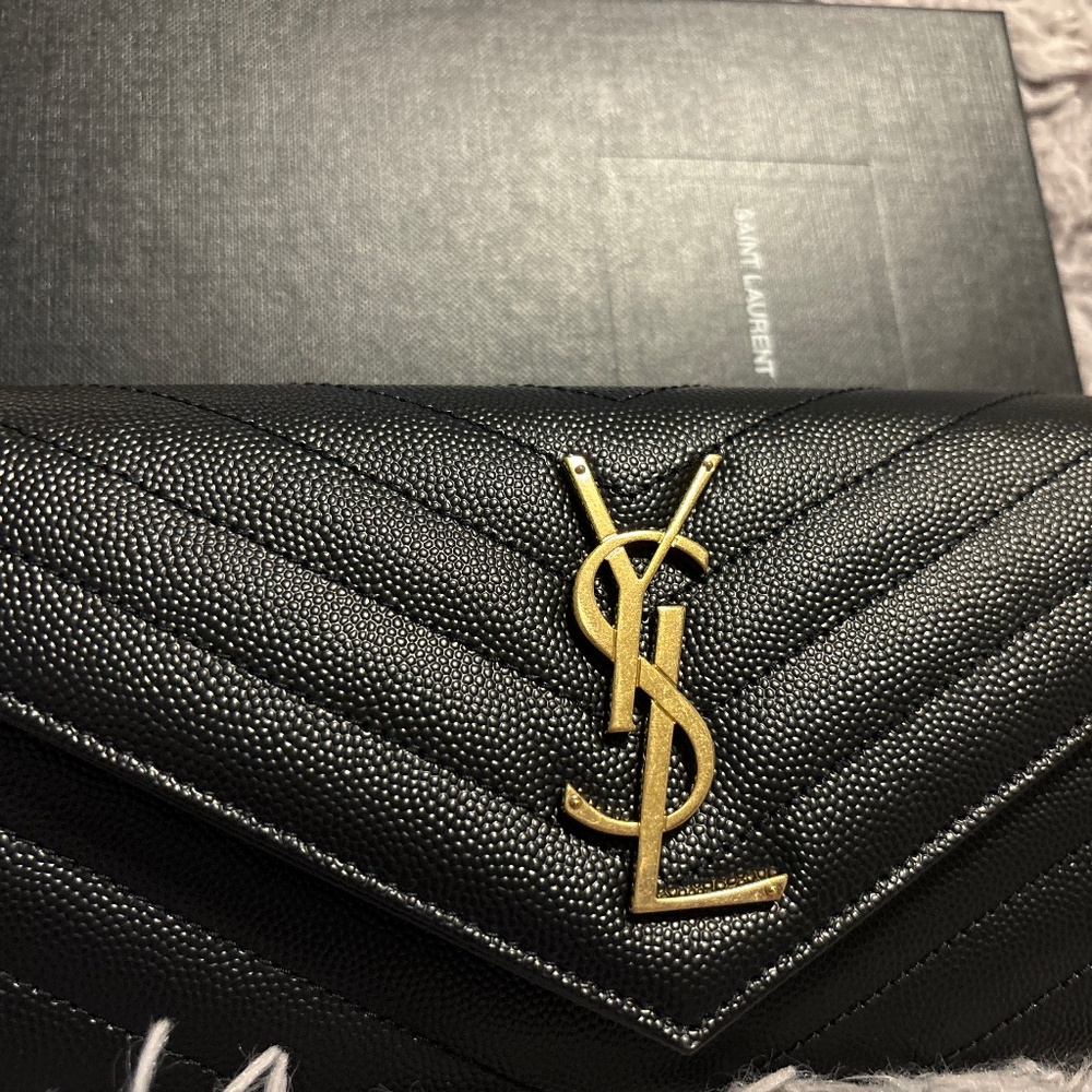 Saint Laurent YSL Monogram Large Flap Wallet in Grained Leather